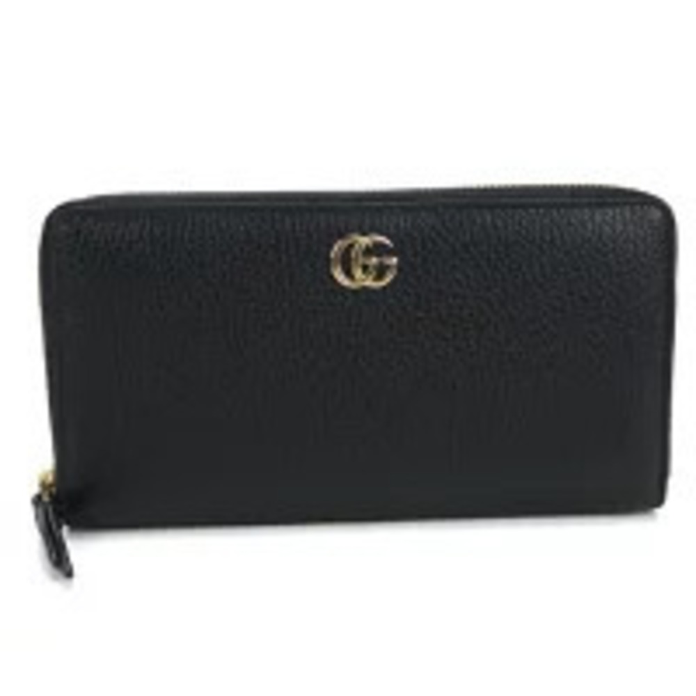 Gucci Long Wallet Round Zipper GG Marmont Leather Black